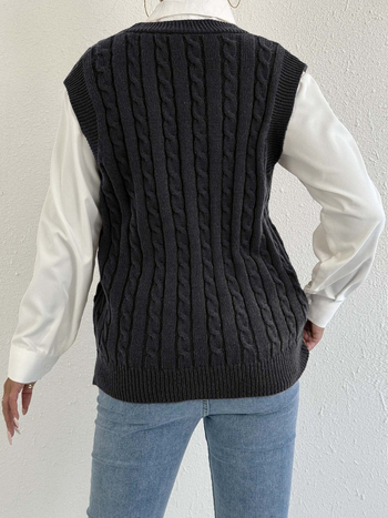 Ženski pleteni kardigan s V-izrezom, patchwork stil, uzorak ljubavi, plišasti poliester materijal 95%+, normalna silueta, zima 2025