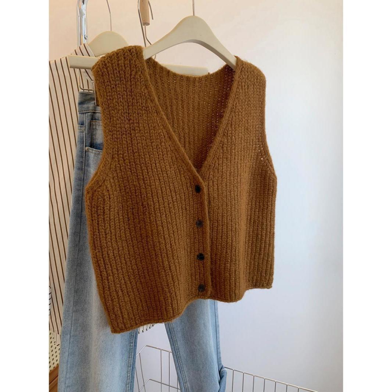 Ženski vest s V-izrezom, pleteni chenille materijal, proljeće 2025, stil Royal Sister