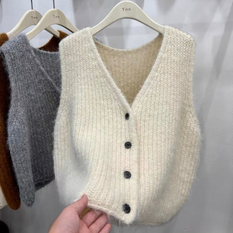 Ženski vest s V-izrezom, pleteni chenille materijal, proljeće 2025, stil Royal Sister