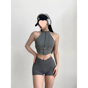 Camisole za jogu s visokim ovratnikom, odvojive ramene, kroj A-linije, materijal poliester i PVC, visoka elastičnost