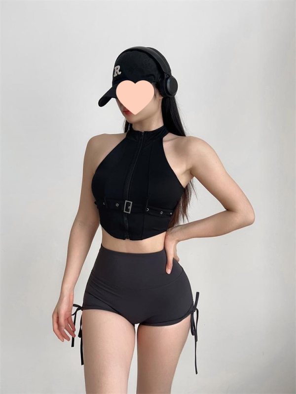 Camisole za jogu s visokim ovratnikom, odvojive ramene, kroj A-linije, materijal poliester i PVC, visoka elastičnost