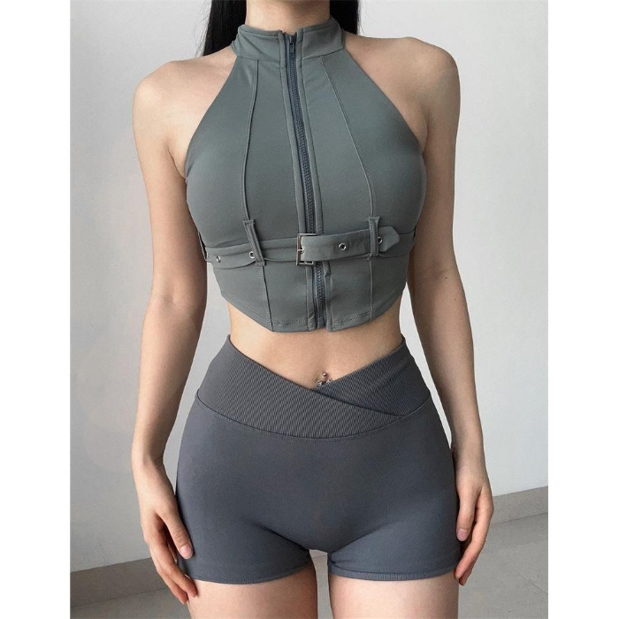 Camisole za jogu s visokim ovratnikom, odvojive ramene, kroj A-linije, materijal poliester i PVC, visoka elastičnost