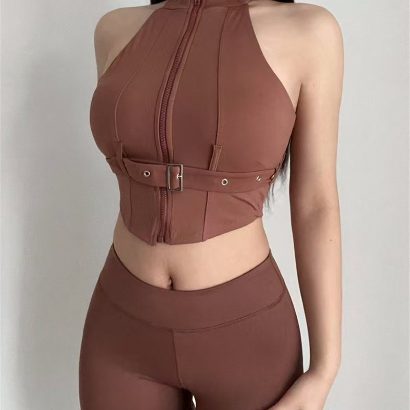 Camisole za jogu s visokim ovratnikom, odvojive ramene, kroj A-linije, materijal poliester i PVC, visoka elastičnost