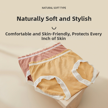 Damske gaćice srednje visoke talije – pamuk, podizanje bokova, prozračne, čipka i mašna