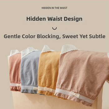 Damske gaćice srednje visoke talije – pamuk, podizanje bokova, prozračne, čipka i mašna