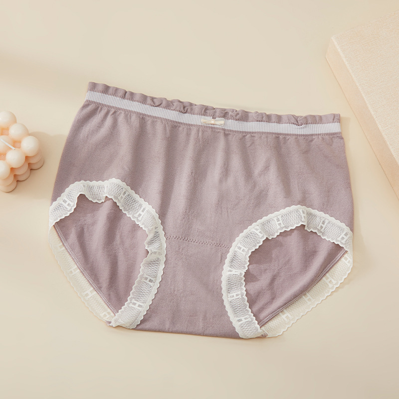 Damske gaćice srednje visoke talije – pamuk, podizanje bokova, prozračne, čipka i mašna