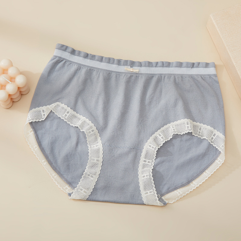 Damske gaćice srednje visoke talije – pamuk, podizanje bokova, prozračne, čipka i mašna