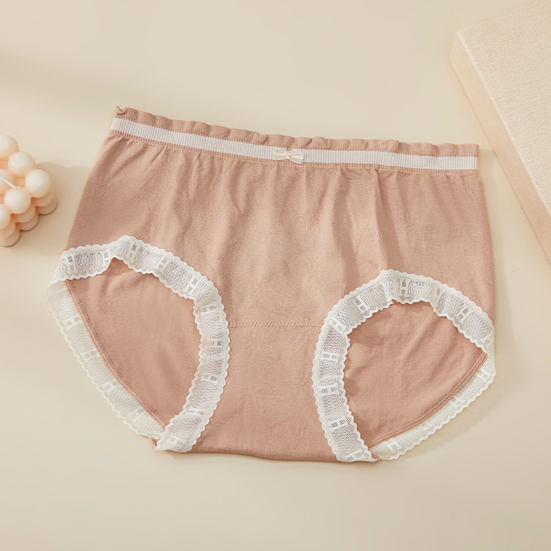 Damske gaćice srednje visoke talije – pamuk, podizanje bokova, prozračne, čipka i mašna