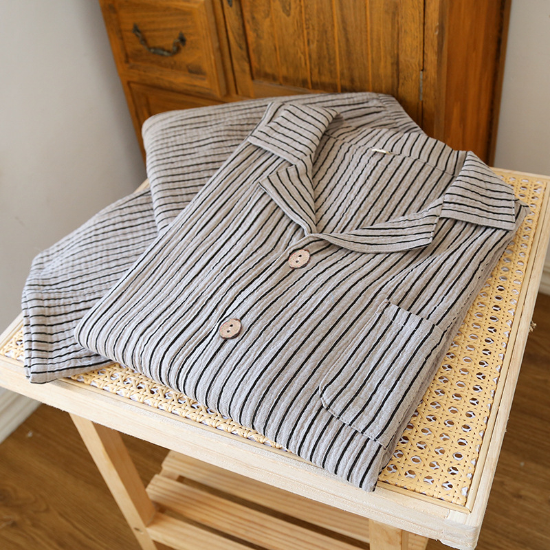 Férfi pizsama – 100% pamut, gallér Lapel, hosszú ujjú, nadrág