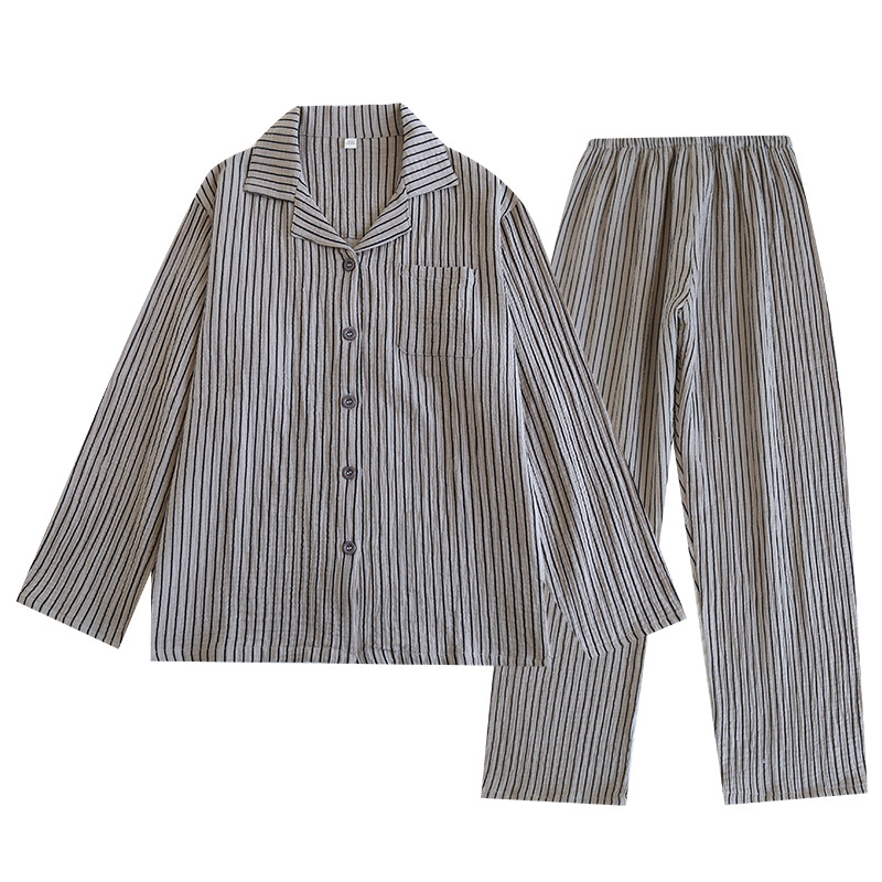 Férfi pizsama – 100% pamut, gallér Lapel, hosszú ujjú, nadrág