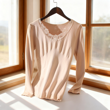 Ženska zimska debela terry termalna majica, bezšivna, oblikuje tijelo, od akrilnih vlakana, okrugli izrez, dugi rukavi