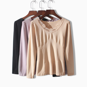 Ženska zimska debela terry termalna majica, bezšivna, oblikuje tijelo, od akrilnih vlakana, okrugli izrez, dugi rukavi