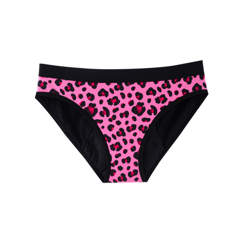 Εμμηνορροϊκό εσώρουχο με λεοπάρ μοτίβο, 4-στρώσεων αντιδιαρροϊκό και διαπερατό, χωρίς επιπλέον σερβιέτες, μεσαία μέση, βαμβάκι 95%