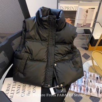 Vestă scurtă de damă, cu umplutură din bumbac-puf, guler polo, impermeabilă, pentru iarnă (2024)