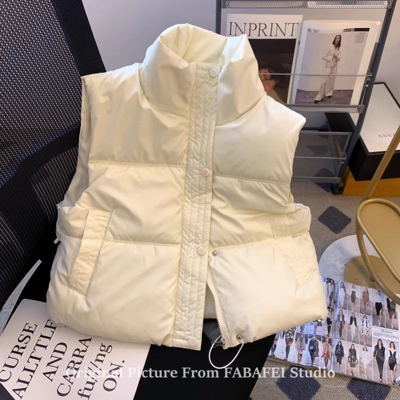 Vestă scurtă de damă, cu umplutură din bumbac-puf, guler polo, impermeabilă, pentru iarnă (2024)