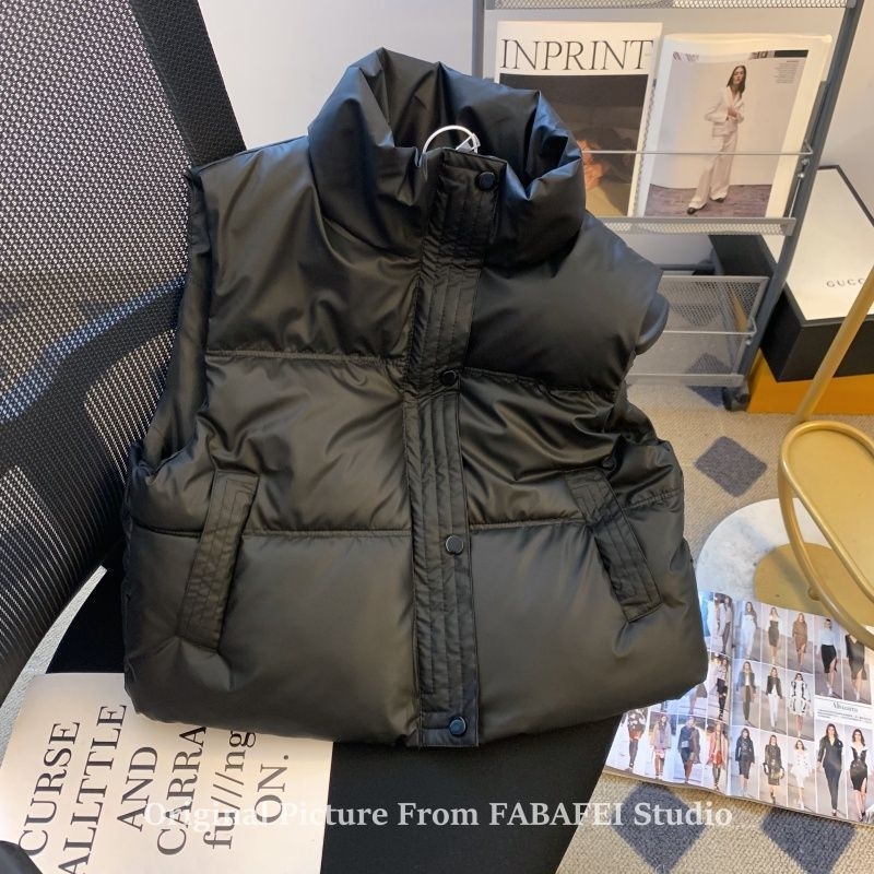 Vestă scurtă de damă, cu umplutură din bumbac-puf, guler polo, impermeabilă, pentru iarnă (2024)