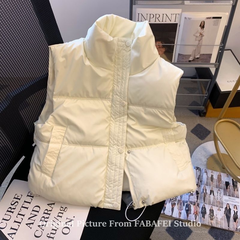 Vestă scurtă de damă, cu umplutură din bumbac-puf, guler polo, impermeabilă, pentru iarnă (2024)