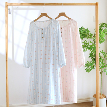 Rochie de noapte drăguță, cu mâneci lungi, lungime medie (guler rotund; 100% bumbac)