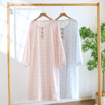 Rochie de noapte drăguță, cu mâneci lungi, lungime medie (guler rotund; 100% bumbac)