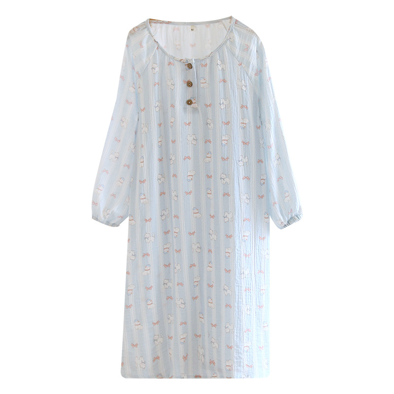 Rochie de noapte drăguță, cu mâneci lungi, lungime medie (guler rotund; 100% bumbac)