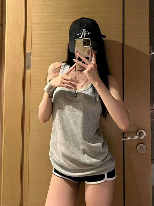 Camisole top, I-oblik dizajn, slobodan kroj, Chenille tkanina sa Spandexom, dvostruke naramenice