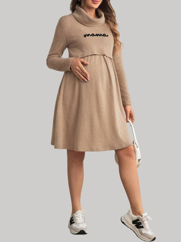 Φόρεμα εγκύου για θηλασμό με άνοιγμα θηλασμού, Α-γραμμή, μακριά μανίκια, ψηλή λαιμόκοψη, πολυεστέρας 95%+