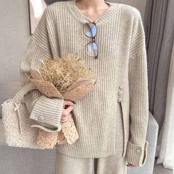 Комлект за кърмене: плетен топ с дълъг ръкав и предно отваряне за кърмене, плетани панталони, 95%+ съдържание на основната тъкан, за пролетно–есенен сезон