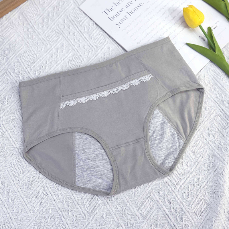 Pamukaste dame gaćice s čipkastim rubom i džepom, srednje visoke, za menstrualni period