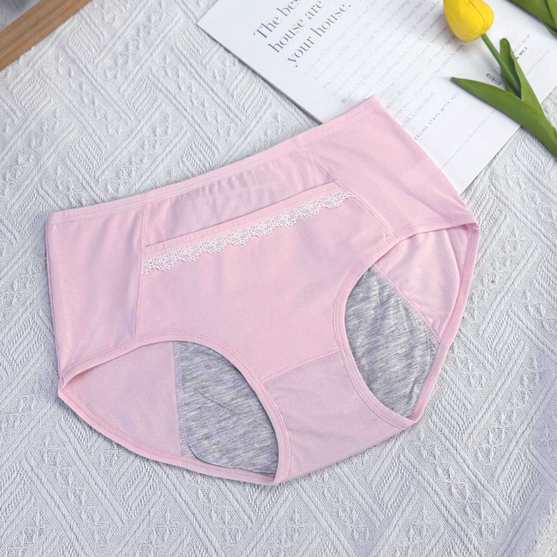 Pamukaste dame gaćice s čipkastim rubom i džepom, srednje visoke, za menstrualni period