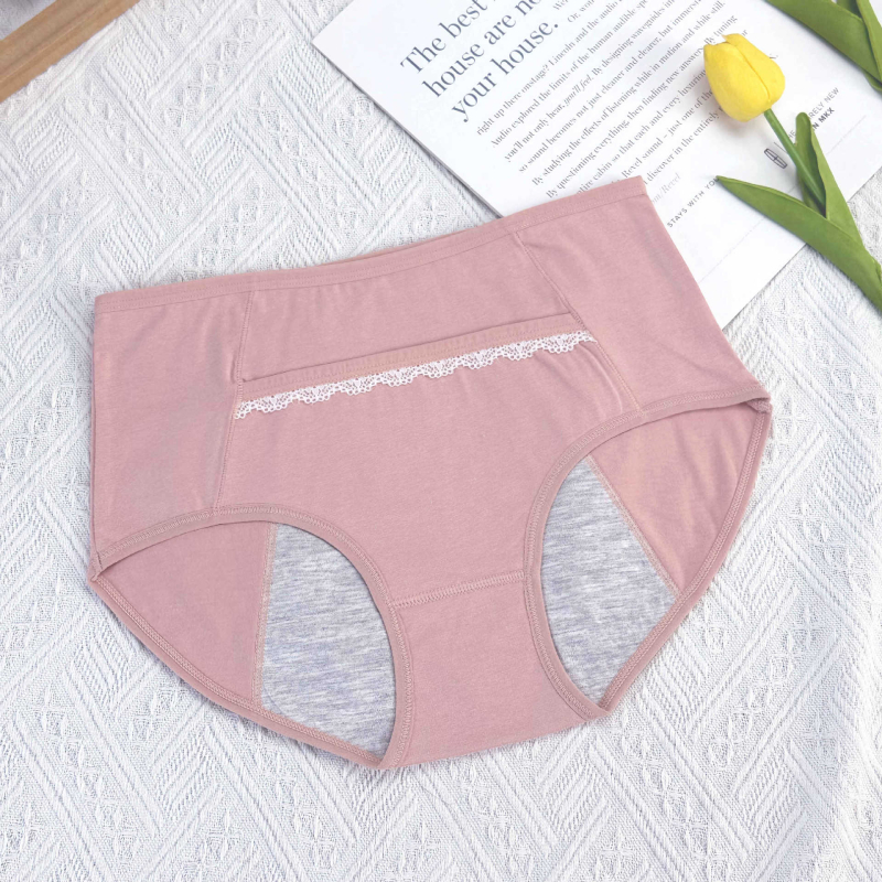 Pamukaste dame gaćice s čipkastim rubom i džepom, srednje visoke, za menstrualni period