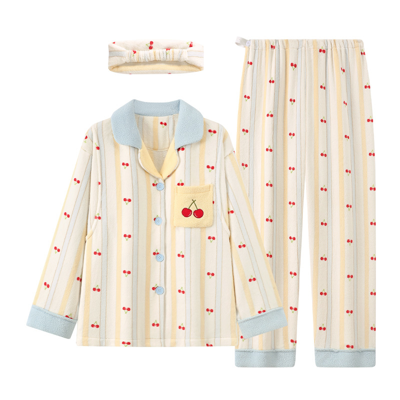 Майчин комплект: кардиган и пижама от коралов флийс Island velvet – зима 2025, 100% полиестер, екстра дебел 301–350 г/м², дълги ръкави, панталони