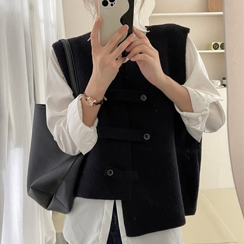Ženski kardigan-vest za proljeće i jesen, neujednačena pletenina, okrugli izrez, umjetnički retro stil