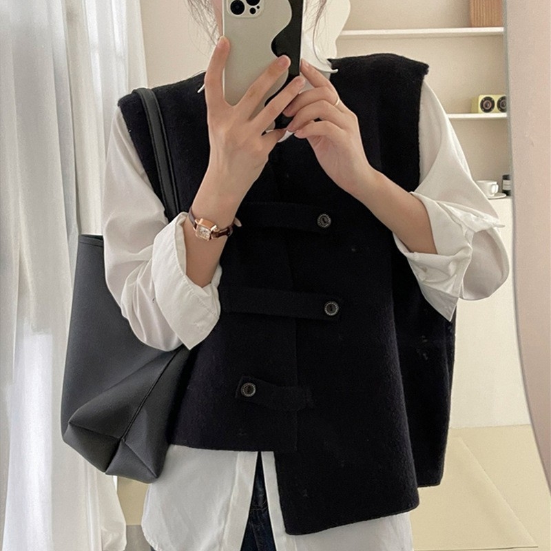 Ženski kardigan-vest za proljeće i jesen, neujednačena pletenina, okrugli izrez, umjetnički retro stil
