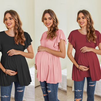 Пижамено горнище за кърмене с кръгло деколте, набрани детайли и рюши ръкави 3/4; 200g японска памучна смес (95% rayon, 5% spandex), средно-тежка материя.