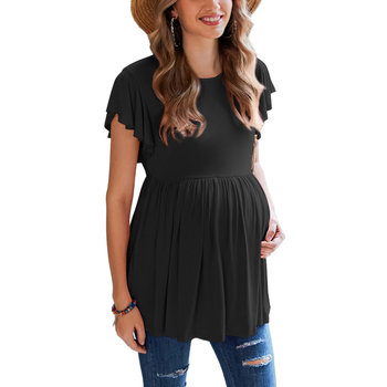 Пижамено горнище за кърмене с кръгло деколте, набрани детайли и рюши ръкави 3/4; 200g японска памучна смес (95% rayon, 5% spandex), средно-тежка материя.