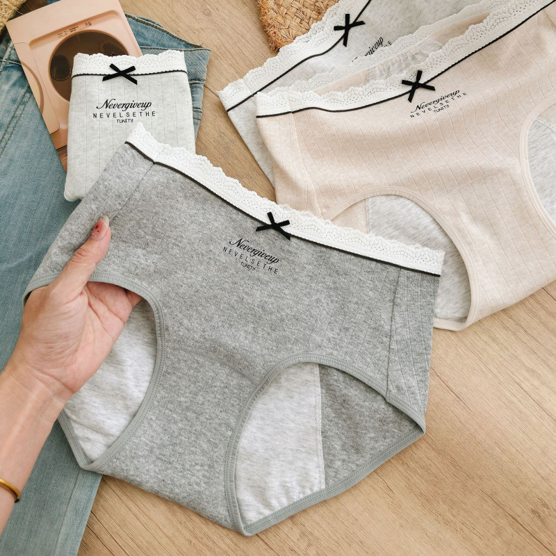 Chiloți menstrual din bumbac jacquard, talie medie, respirabili, antibacterieni, fără scurgeri