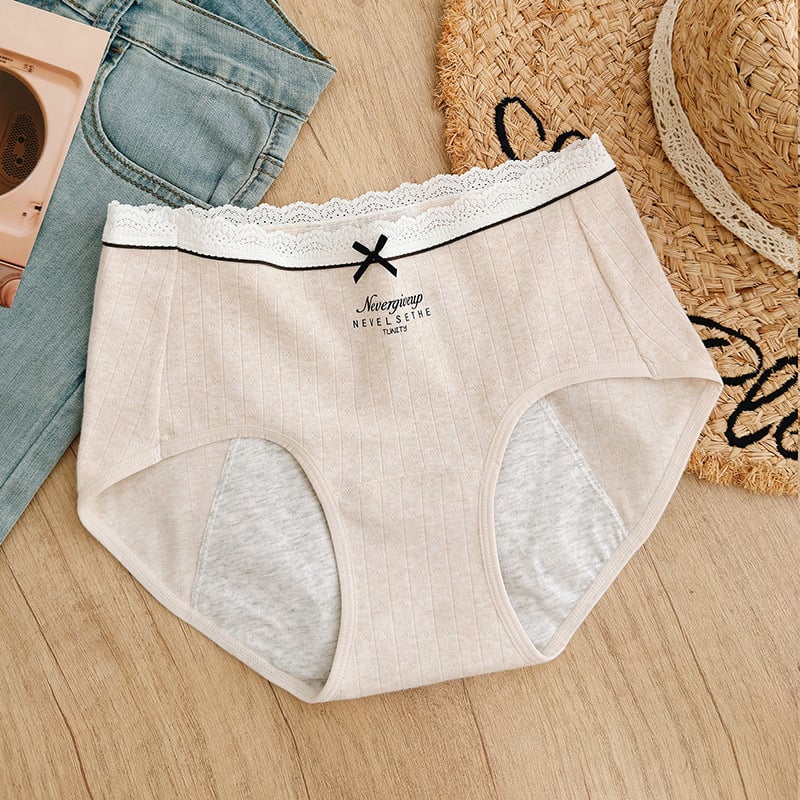 Chiloți menstrual din bumbac jacquard, talie medie, respirabili, antibacterieni, fără scurgeri