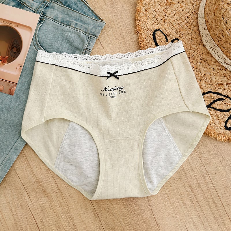 Chiloți menstrual din bumbac jacquard, talie medie, respirabili, antibacterieni, fără scurgeri