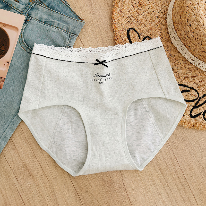 Chiloți menstrual din bumbac jacquard, talie medie, respirabili, antibacterieni, fără scurgeri