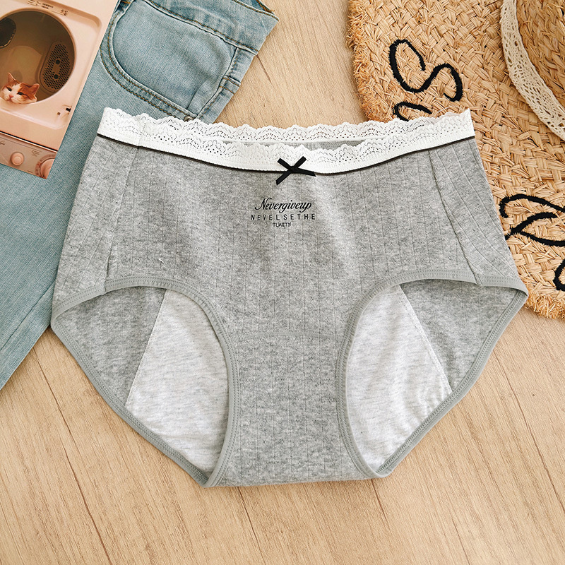 Chiloți menstrual din bumbac jacquard, talie medie, respirabili, antibacterieni, fără scurgeri