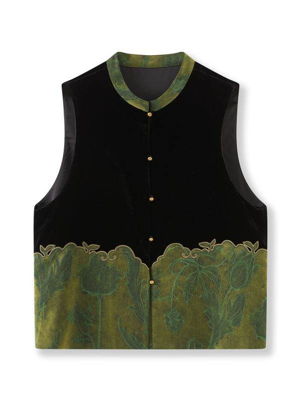Mulberry svila žakardna vest, kineski stil retro, stojeći ovratnik, cvjetni uzorak, za žene, jesen 2025