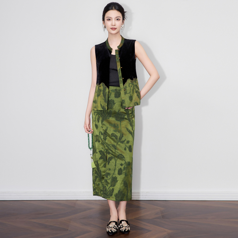Mulberry svila žakardna vest, kineski stil retro, stojeći ovratnik, cvjetni uzorak, za žene, jesen 2025