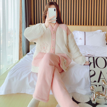 Майчински пижами за кърмене с флис, стил кардиган, 90-95% полиестер, зима 2025