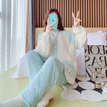 Майчински пижами за кърмене с флис, стил кардиган, 90-95% полиестер, зима 2025