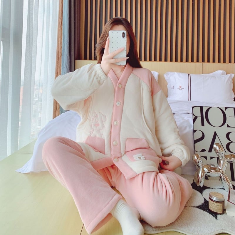 Майчински пижами за кърмене с флис, стил кардиган, 90-95% полиестер, зима 2025