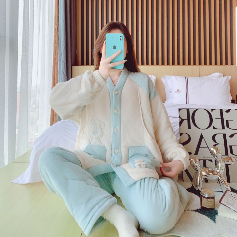 Майчински пижами за кърмене с флис, стил кардиган, 90-95% полиестер, зима 2025