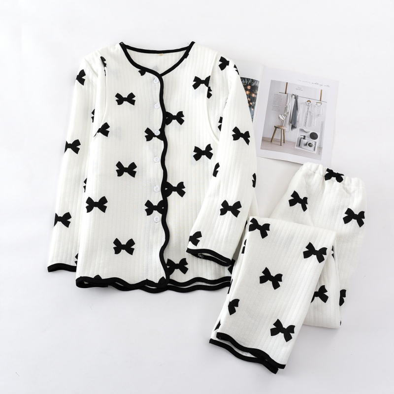 Пижамен комплект за кърмене от въздушно-памучна тъкан, топъл за есен-зима, дълги ръкави и дълги панталони, с отвори за кърмене