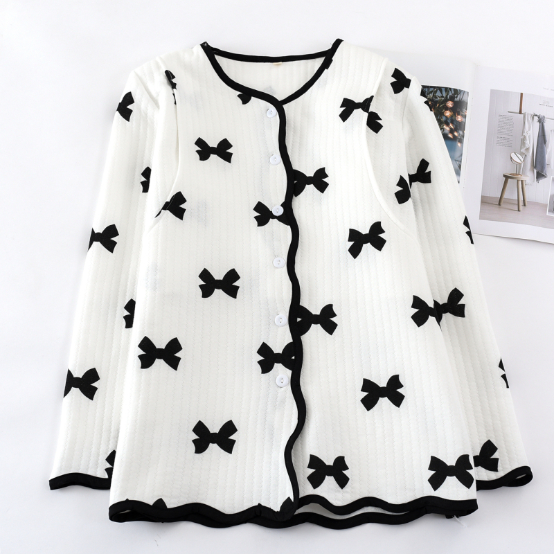 Пижамен комплект за кърмене от въздушно-памучна тъкан, топъл за есен-зима, дълги ръкави и дълги панталони, с отвори за кърмене