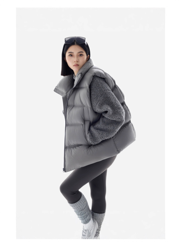 Ženski prsluk Zimao, elegantan gradski stil, stojeći ovratnik, zatvarač, punjenje od patinog pera, poliester tkanina