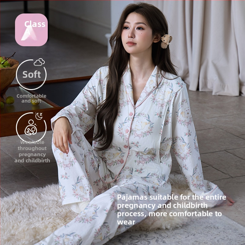 Anyasági szoptatós szett – 100% pamut kötött, hosszú ujjú, rever gallér, nadrágos összeállítás, minden évszakra